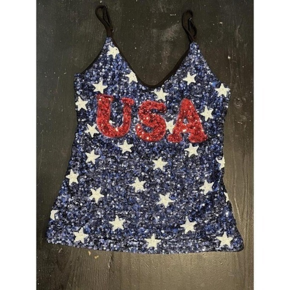 Third Wish Fred Meyer USA Sequined Spaghetti Strap Tank Top S Small NWT